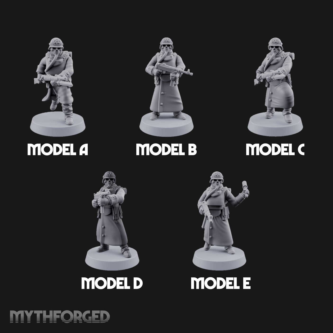 Gas-Masked Trenchcoated Troopers Miniature for Dungeons and Dragons, Pathfinder or other TTRPGs