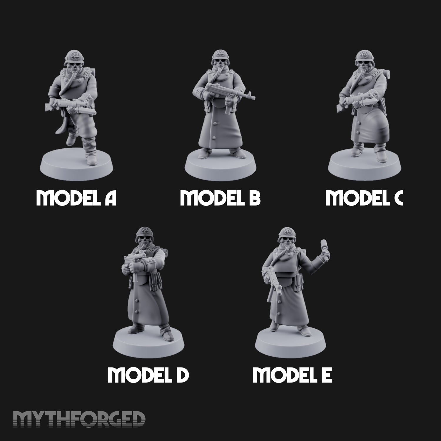 Gas-Masked Trenchcoated Troopers Miniature for Dungeons and Dragons, Pathfinder or other TTRPGs