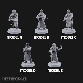 Gas-Masked Trenchcoated Troopers Miniature for Dungeons and Dragons, Pathfinder or other TTRPGs