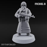 Gas-Masked Trenchcoated Skeleton Trooper B Miniature for Dungeons and Dragons, Pathfinder or other TTRPGs