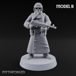 Gas-Masked Trenchcoated Skeleton Trooper B Miniature for Dungeons and Dragons, Pathfinder or other TTRPGs