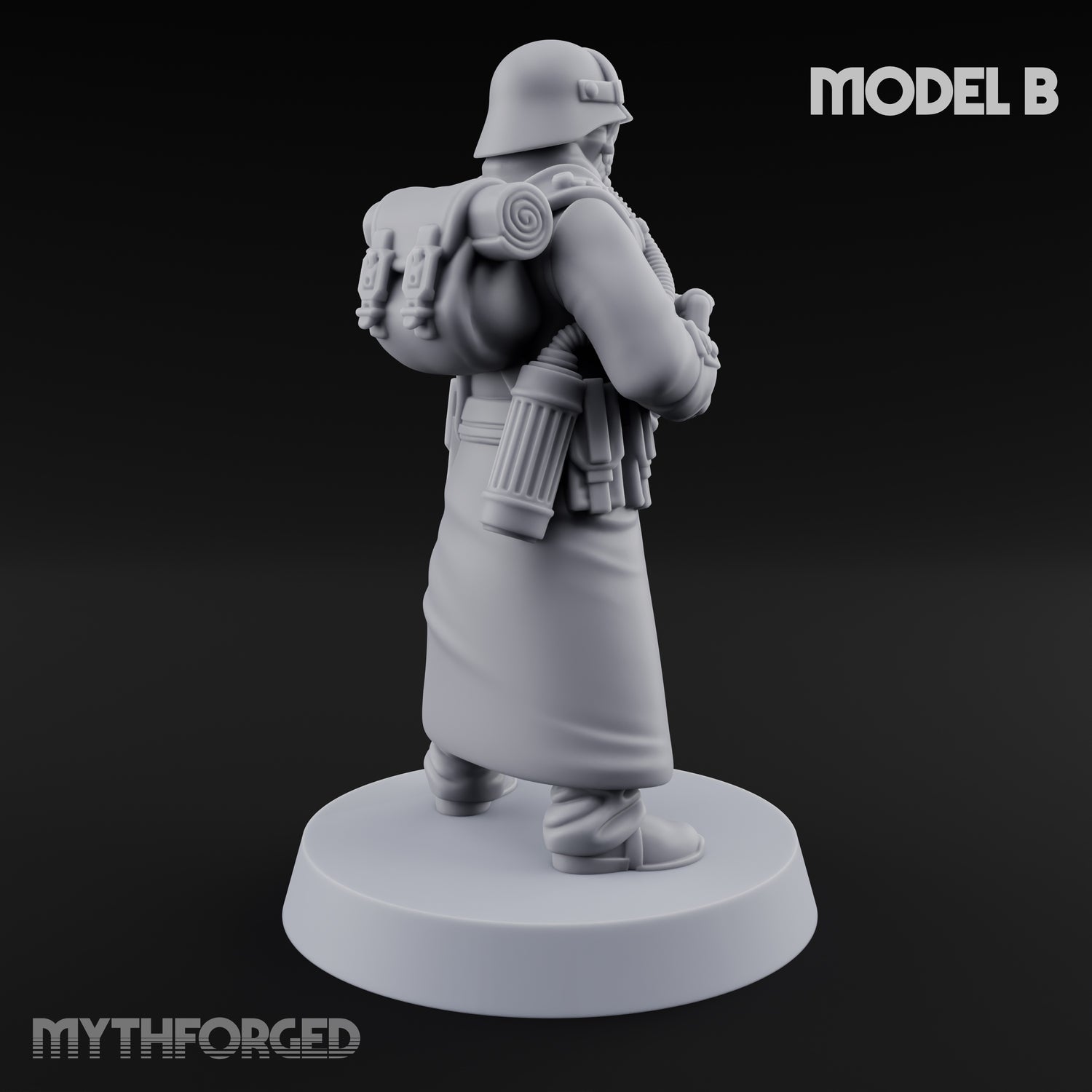 Gas-Masked Trenchcoated Skeleton Trooper B Miniature for Dungeons and Dragons, Pathfinder or other TTRPGs