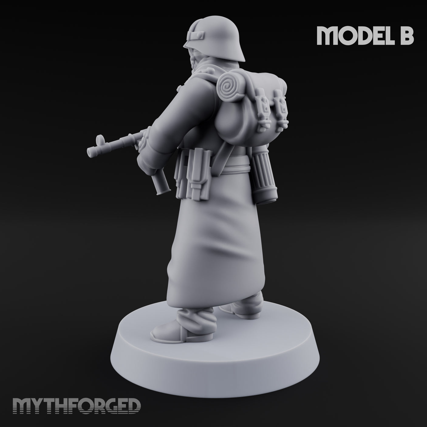 Gas-Masked Trenchcoated Skeleton Trooper B Miniature for Dungeons and Dragons, Pathfinder or other TTRPGs