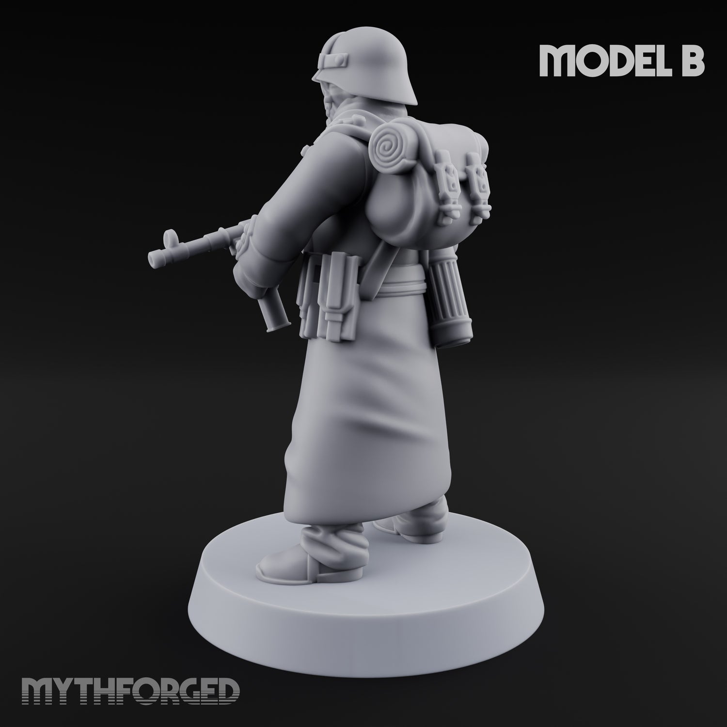 Gas-Masked Trenchcoated Skeleton Trooper B Miniature for Dungeons and Dragons, Pathfinder or other TTRPGs