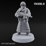 Gas-Masked Trenchcoated Skeleton Trooper B Miniature for Dungeons and Dragons, Pathfinder or other TTRPGs