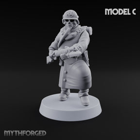 Gas-Masked Trenchcoated Skeleton Trooper C Miniature for Dungeons and Dragons, Pathfinder or other TTRPGs