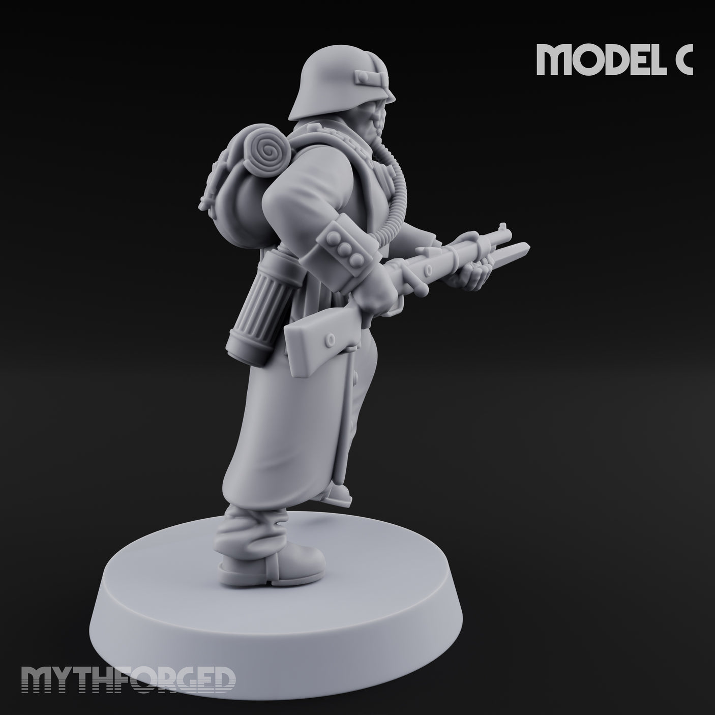 Gas-Masked Trenchcoated Skeleton Trooper C Miniature for Dungeons and Dragons, Pathfinder or other TTRPGs