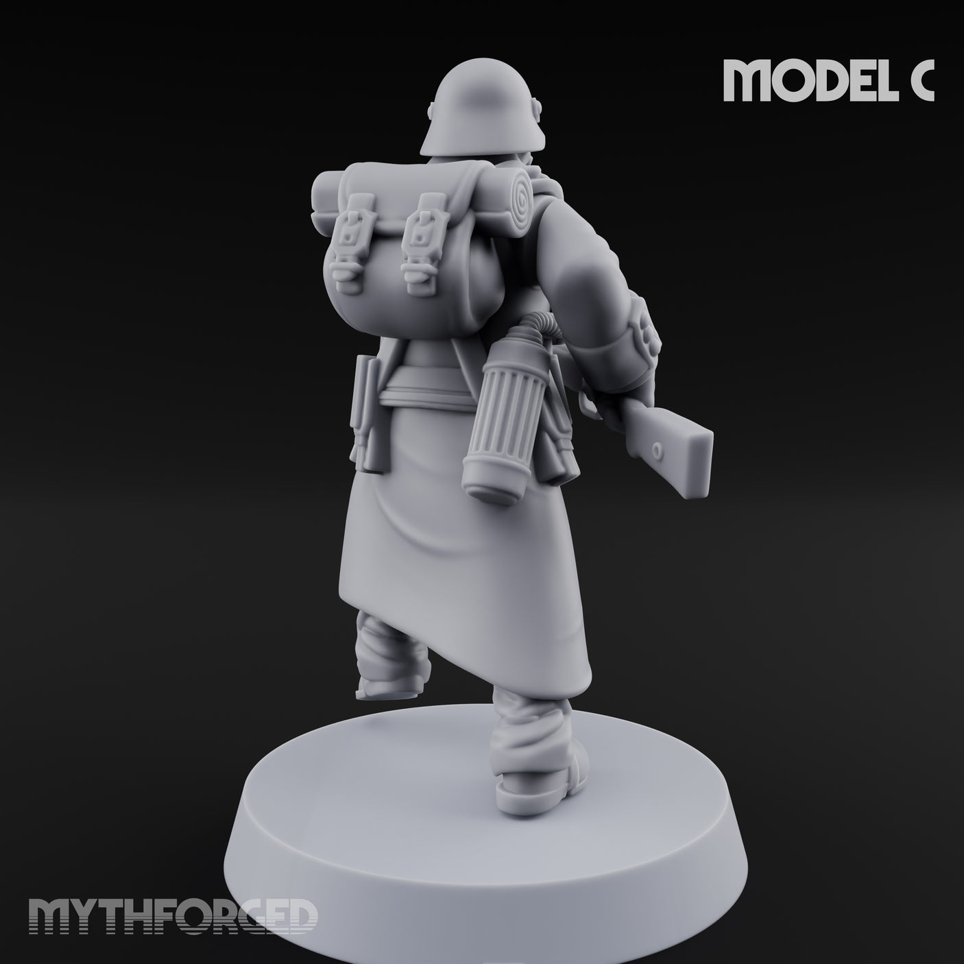 Gas-Masked Trenchcoated Skeleton Trooper C Miniature for Dungeons and Dragons, Pathfinder or other TTRPGs