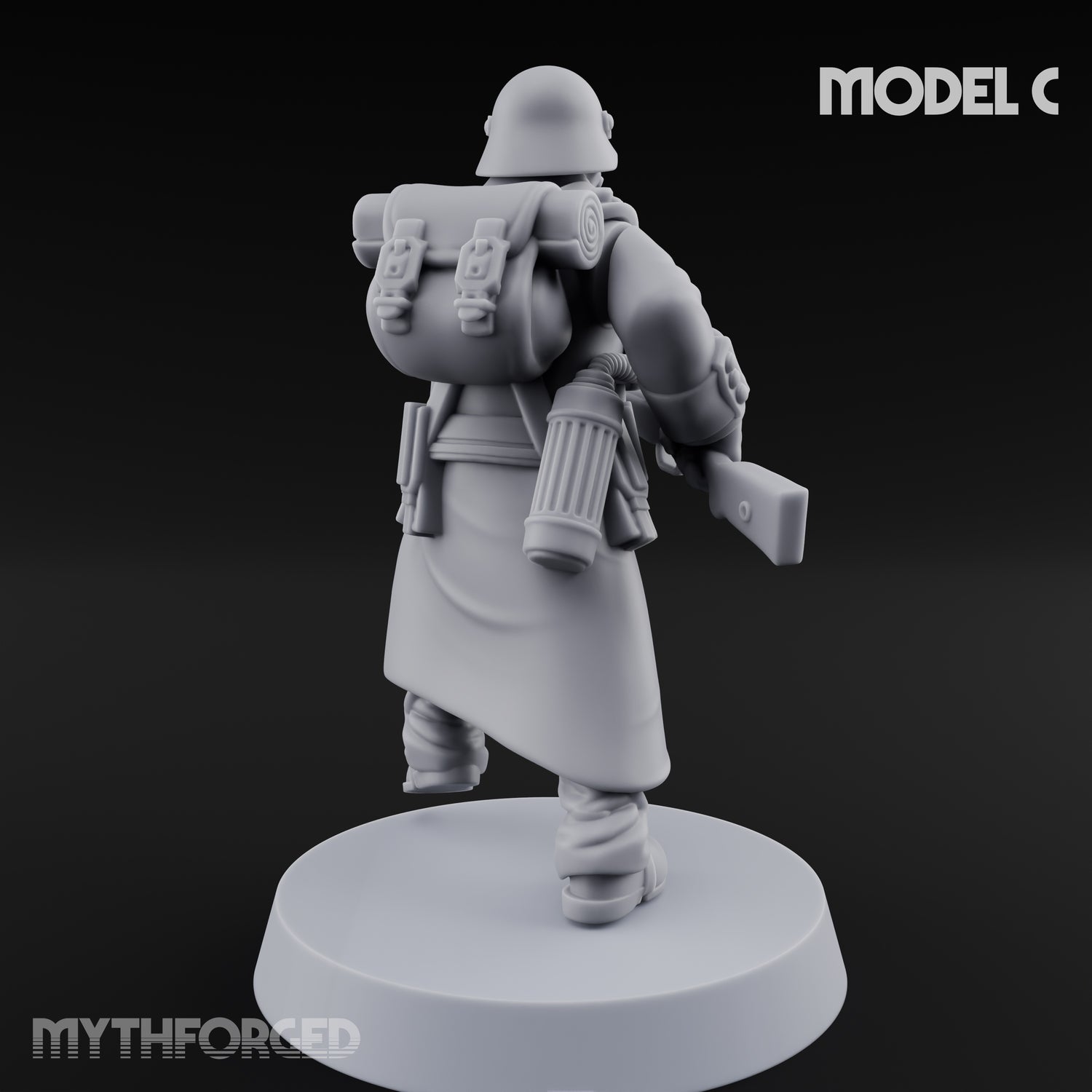 Gas-Masked Trenchcoated Skeleton Trooper C Miniature for Dungeons and Dragons, Pathfinder or other TTRPGs