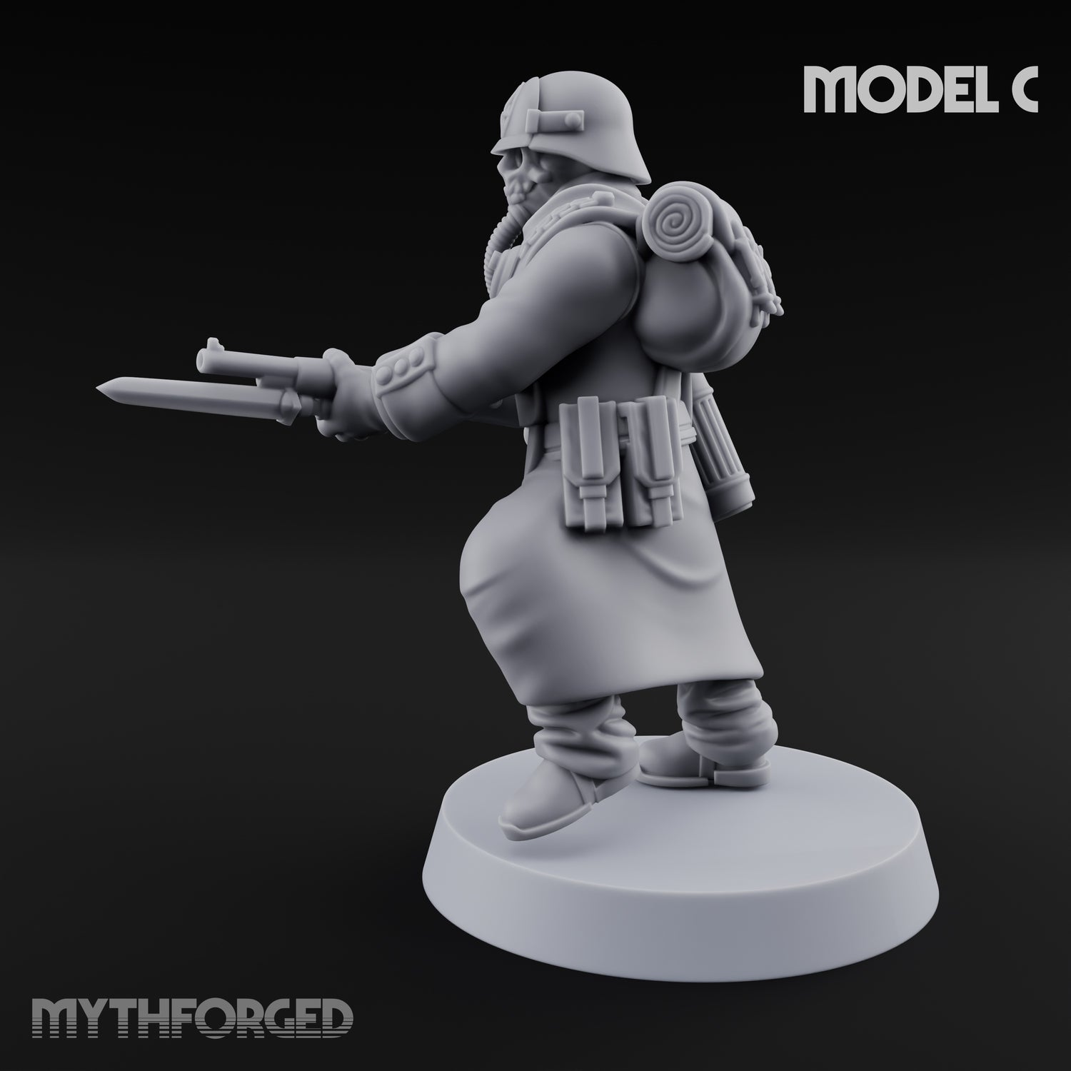 Gas-Masked Trenchcoated Skeleton Trooper C Miniature for Dungeons and Dragons, Pathfinder or other TTRPGs