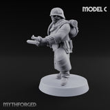Gas-Masked Trenchcoated Skeleton Trooper C Miniature for Dungeons and Dragons, Pathfinder or other TTRPGs