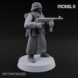 Gas-Masked Trenchcoated Troopers Miniature for Dungeons and Dragons, Pathfinder or other TTRPGs