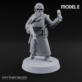Gas-Masked Trenchcoated Skeleton Trooper E Miniature for Dungeons and Dragons, Pathfinder or other TTRPGs