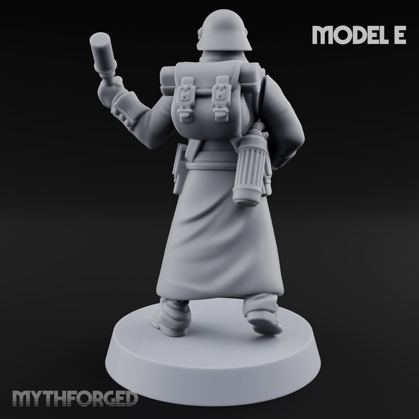 Gas-Masked Trenchcoated Skeleton Trooper E Miniature for Dungeons and Dragons, Pathfinder or other TTRPGs