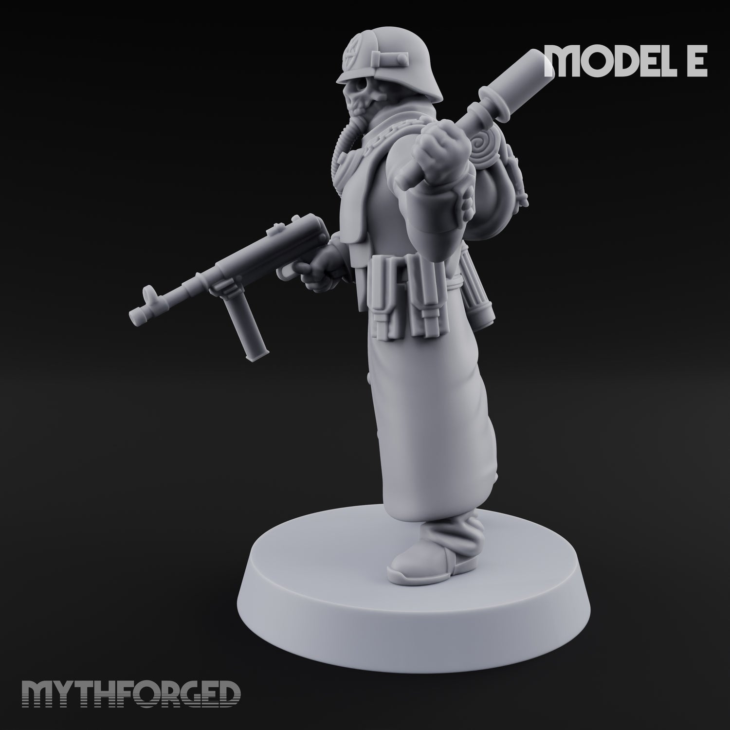Gas-Masked Trenchcoated Skeleton Trooper E Miniature for Dungeons and Dragons, Pathfinder or other TTRPGs
