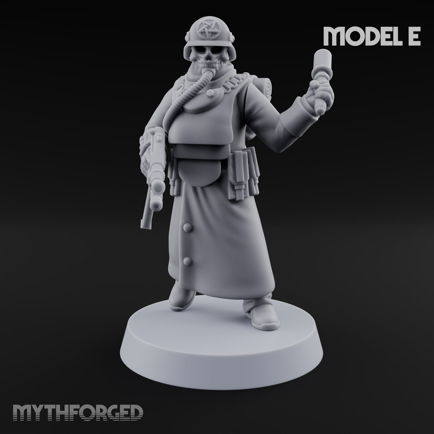 Gas-Masked Trenchcoated Skeleton Trooper E Miniature for Dungeons and Dragons, Pathfinder or other TTRPGs