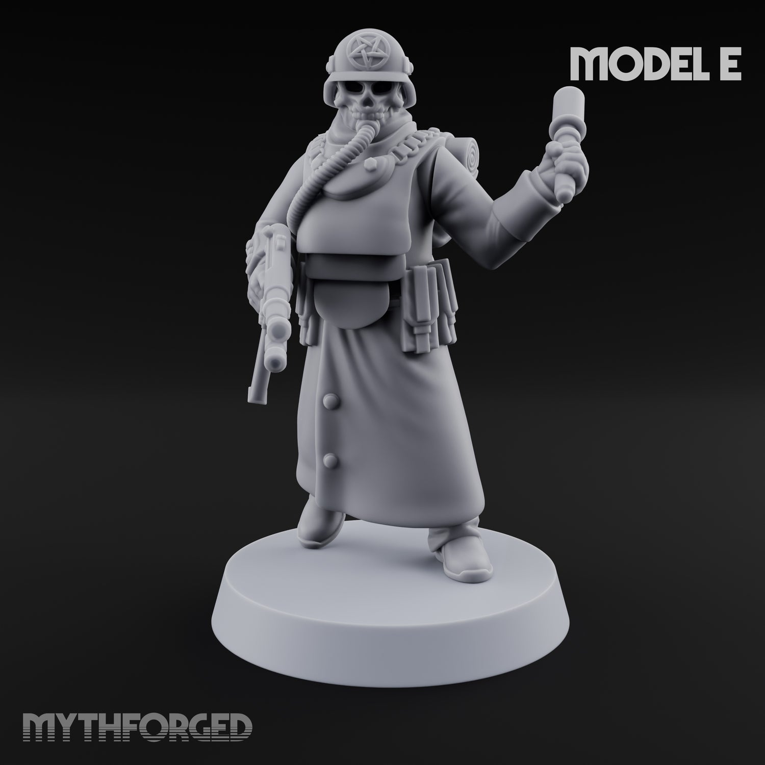 Gas-Masked Trenchcoated Skeleton Trooper E Miniature for Dungeons and Dragons, Pathfinder or other TTRPGs