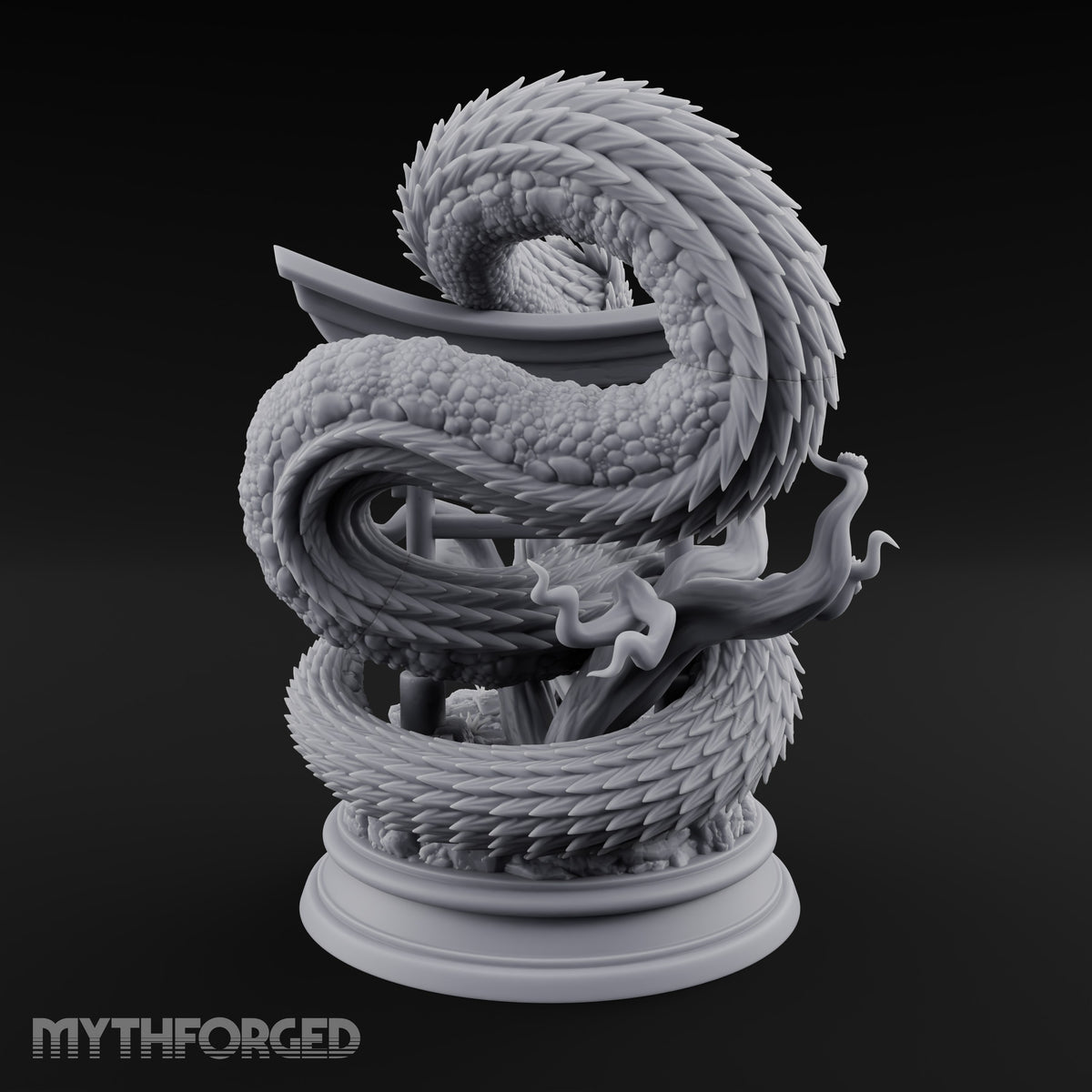 Serenade for a Sleeping Serpent Imperial Dragon Coiled Around Torii Gate with Female Flautist — Clear