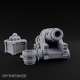 Ball-Stacked Rope-Trussed Ship Cannon and Ammunition Scene Miniature for Dungeons and Dragons, Pathfinder or other TTRPGs