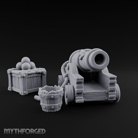Ball-Stacked Rope-Trussed Ship Cannon and Ammunition Scene gallery 1