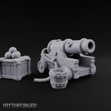 Ball-Stacked Rope-Trussed Ship Cannon and Ammunition Scene Miniature for Dungeons and Dragons, Pathfinder or other TTRPGs