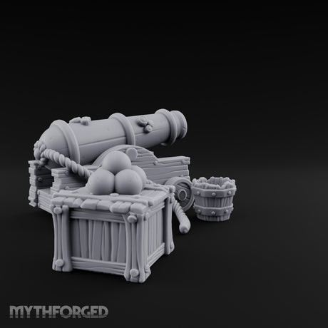 Ball-Stacked Rope-Trussed Ship Cannon and Ammunition Scene gallery 4