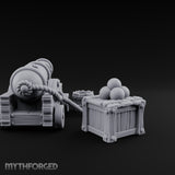 Ball-Stacked Rope-Trussed Ship Cannon and Ammunition Scene Miniature for Dungeons and Dragons, Pathfinder or other TTRPGs