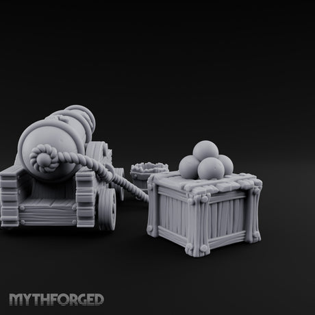Ball-Stacked Rope-Trussed Ship Cannon and Ammunition Scene gallery 5