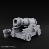 Ball-Stacked Rope-Trussed Ship Cannon and Ammunition Scene Miniature for Dungeons and Dragons, Pathfinder or other TTRPGs