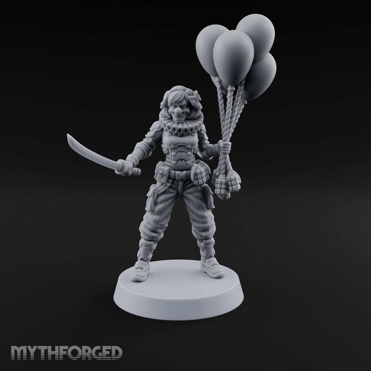 Balloon Clutching Clown Masked Villain Miniature for Dungeons and Dragons, Pathfinder or other TTRPGs