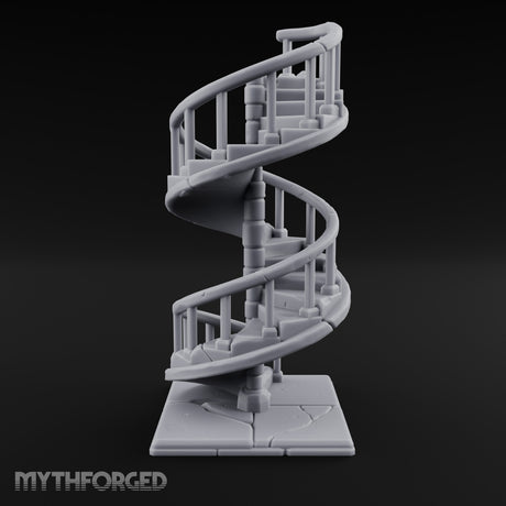 Baluster-Railed Center-Posted Spiral Staircase Miniature for Dungeons and Dragons, Pathfinder or other TTRPGs