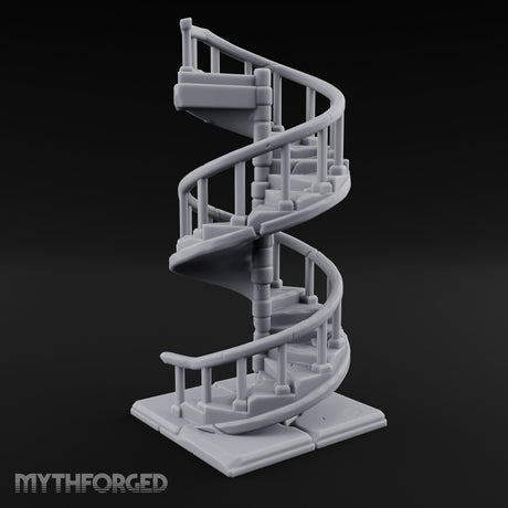 Baluster-Railed Center-Posted Spiral Staircase Miniature for Dungeons and Dragons, Pathfinder or other TTRPGs