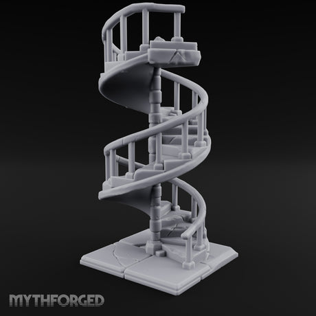 Baluster-Railed Center-Posted Spiral Staircase Miniature for Dungeons and Dragons, Pathfinder or other TTRPGs