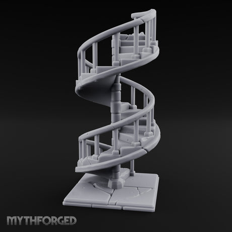 Baluster-Railed Center-Posted Spiral Staircase Miniature for Dungeons and Dragons, Pathfinder or other TTRPGs