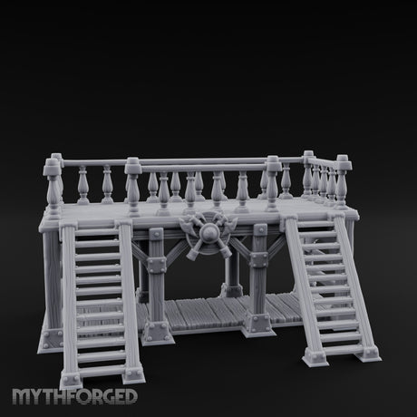 Baluster-Topped Rivet-Bolted Tavern Staircase Platform Miniature for Dungeons and Dragons, Pathfinder or other TTRPGs