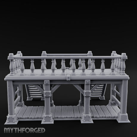 Baluster-Topped Rivet-Bolted Tavern Staircase Platform Miniature for Dungeons and Dragons, Pathfinder or other TTRPGs