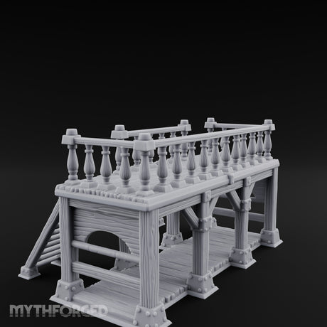 Baluster-Topped Rivet-Bolted Tavern Staircase Platform Miniature for Dungeons and Dragons, Pathfinder or other TTRPGs