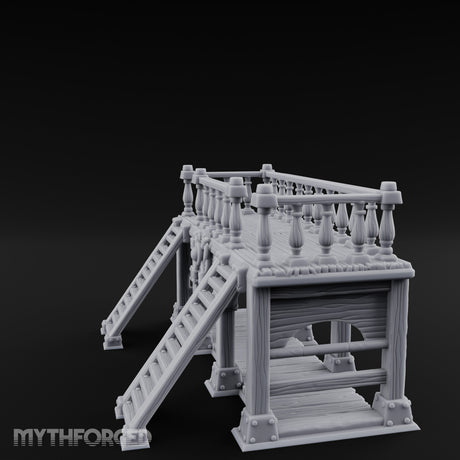 Baluster-Topped Rivet-Bolted Tavern Staircase Platform Miniature for Dungeons and Dragons, Pathfinder or other TTRPGs