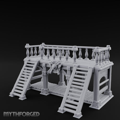 Baluster-Topped Rivet-Bolted Tavern Staircase Platform Miniature for Dungeons and Dragons, Pathfinder or other TTRPGs