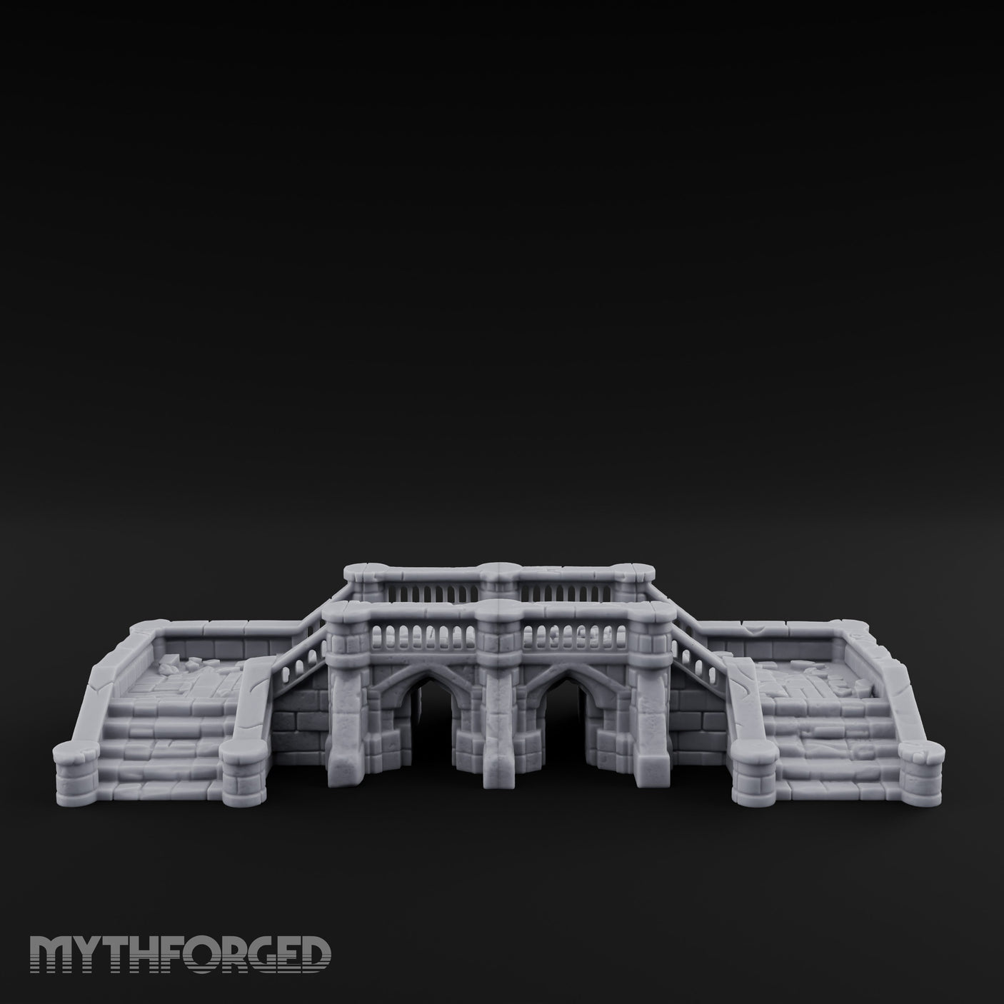 Balustrade-Topped Arch-Pillared Grand Stairway Platform Miniature for Dungeons and Dragons, Pathfinder or other TTRPGs