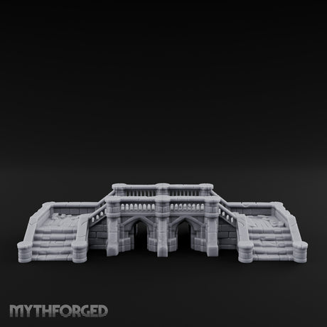 Balustrade-Topped Arch-Pillared Grand Stairway Platform Miniature for Dungeons and Dragons, Pathfinder or other TTRPGs