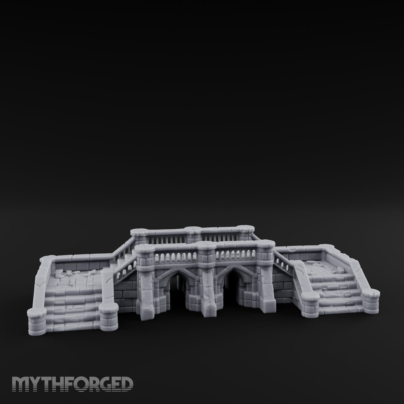Balustrade-Topped Arch-Pillared Grand Stairway Platform Miniature for Dungeons and Dragons, Pathfinder or other TTRPGs
