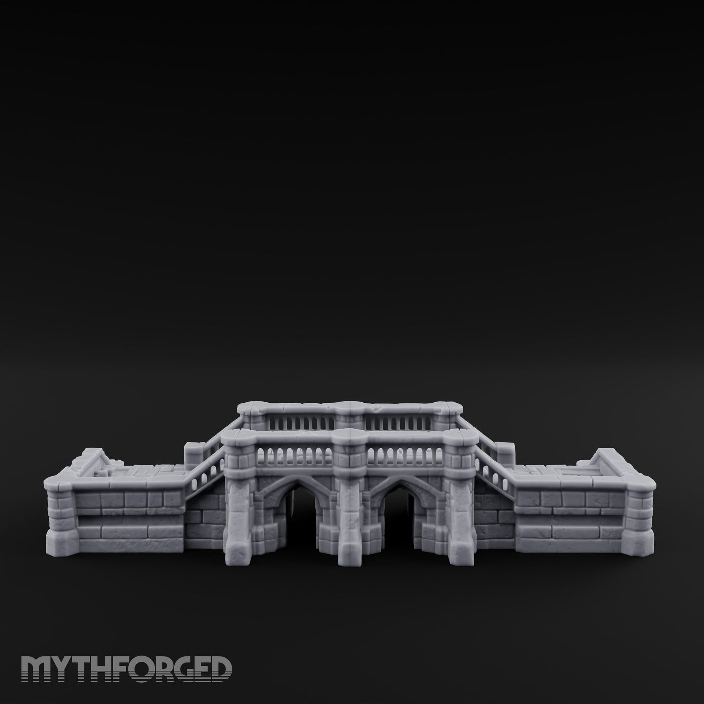 Balustrade-Topped Arch-Pillared Grand Stairway Platform Miniature for Dungeons and Dragons, Pathfinder or other TTRPGs