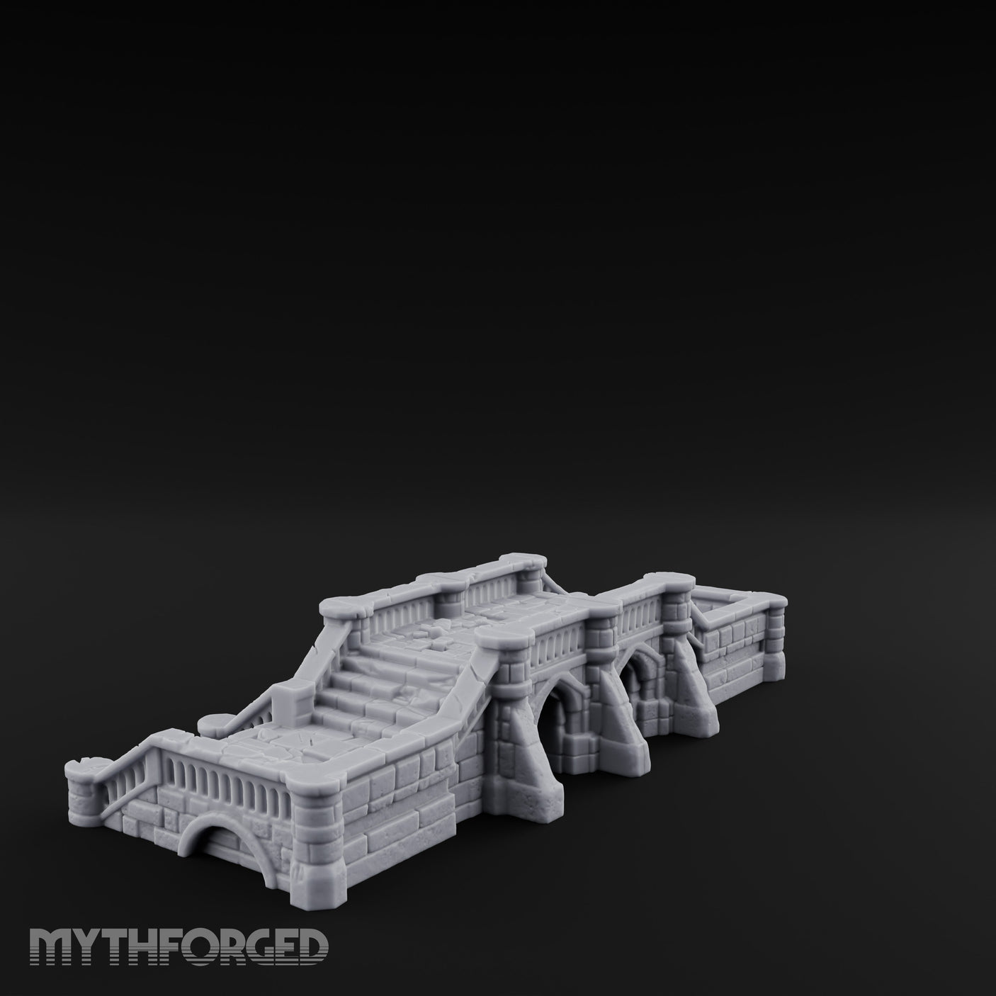 Balustrade-Topped Arch-Pillared Grand Stairway Platform Miniature for Dungeons and Dragons, Pathfinder or other TTRPGs
