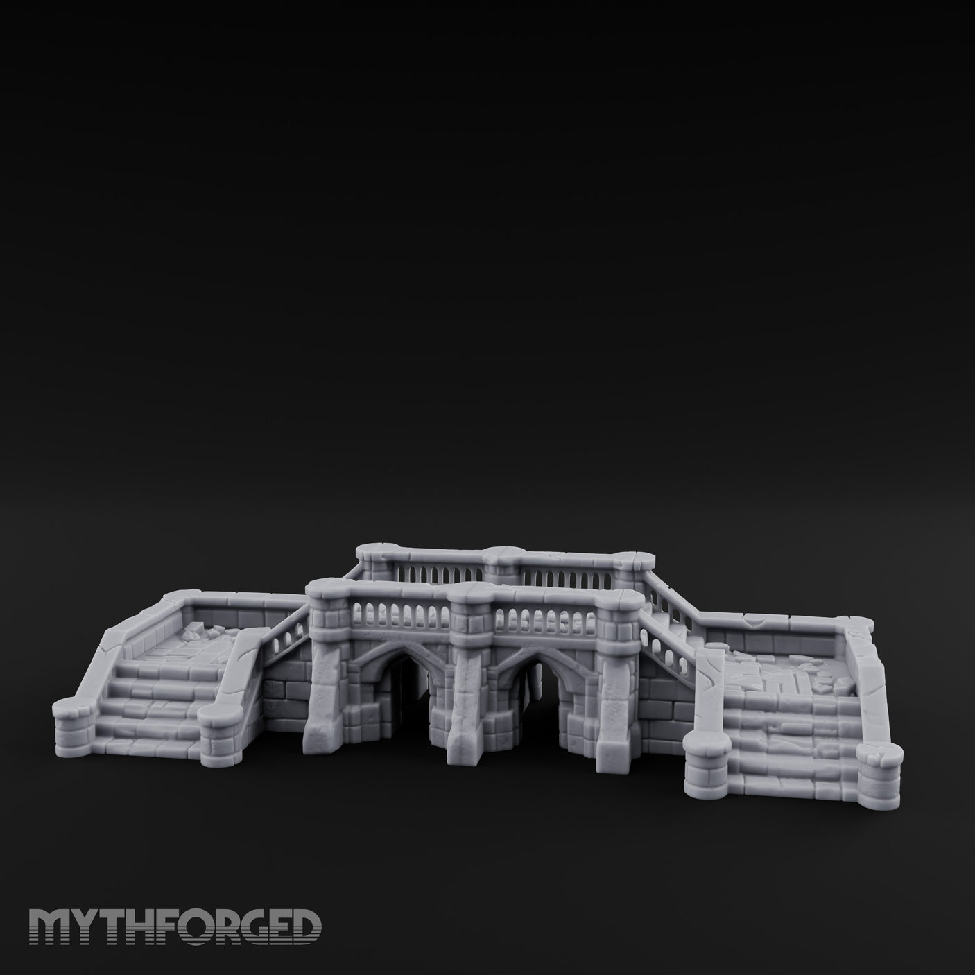 Balustrade-Topped Arch-Pillared Grand Stairway Platform Miniature for Dungeons and Dragons, Pathfinder or other TTRPGs