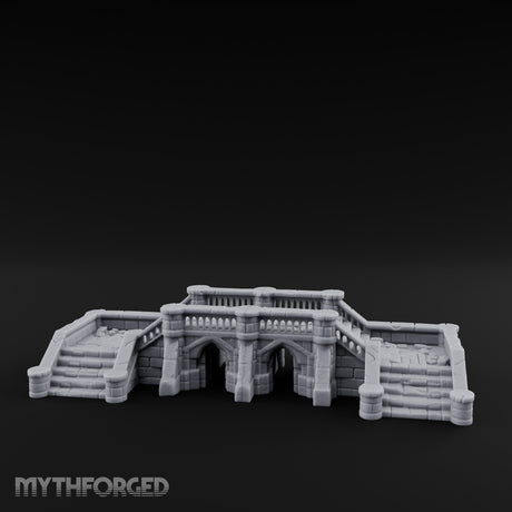Balustrade-Topped Arch-Pillared Grand Stairway Platform Miniature for Dungeons and Dragons, Pathfinder or other TTRPGs