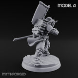 Banner Bearing Blade Drawing Oni Swordsman A Miniature for Dungeons and Dragons, Pathfinder or other TTRPGs