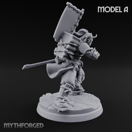 Banner Bearing Blade Drawing Oni Swordsman A Miniature for Dungeons and Dragons, Pathfinder or other TTRPGs