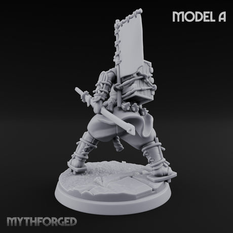 Banner Bearing Blade Drawing Oni Swordsman A Miniature for Dungeons and Dragons, Pathfinder or other TTRPGs
