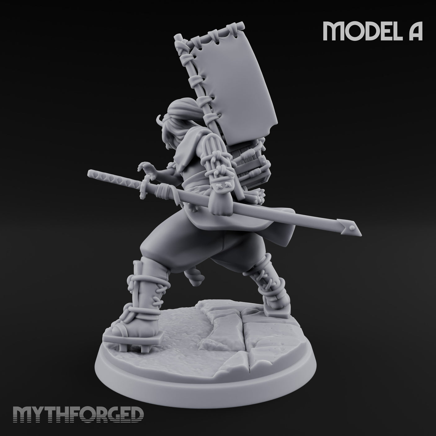 Banner Bearing Blade Drawing Oni Swordsman A Miniature for Dungeons and Dragons, Pathfinder or other TTRPGs